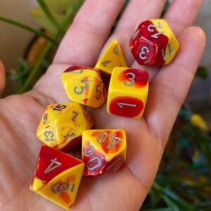Polyhedral 7-Die Gemini Chessex Dice Set - Red & Yellow With Silver CHX-26450